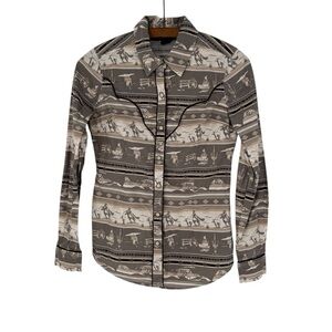 Rock & Roll Denim Western Patterned Rodeo Button Down Snap Long Sleeve Shirt XS
